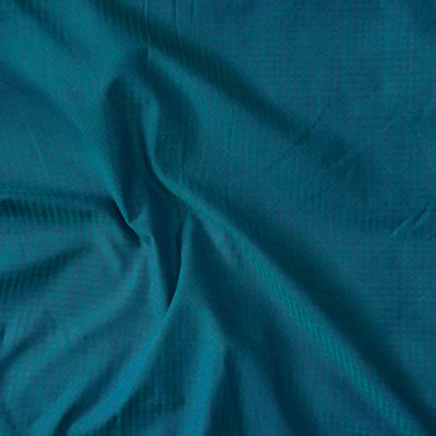 Pure Cotton Handloom Teal Blue With Self Design Small Checks Hand Woven Fabric