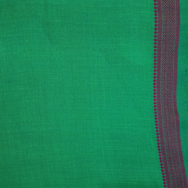Pure Cotton Handloom Teal Green With Purple Border Hand Woven Fabric