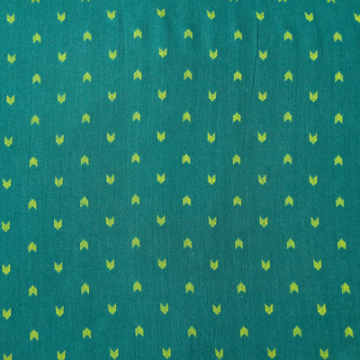 Pure Cotton Handloom Teal With Green Small Arrowhead Motifs Fabric