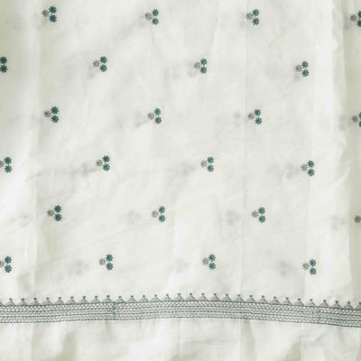 Pure Cotton Handloom White And Dark Green And Grey   Emboriderey Hand Woven Fabric