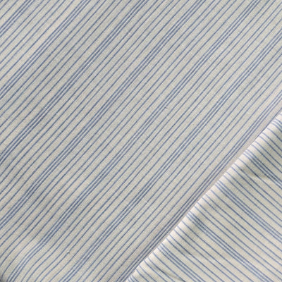 Pure Cotton Handloom White With Blue Stripes Hand Woven Fabric