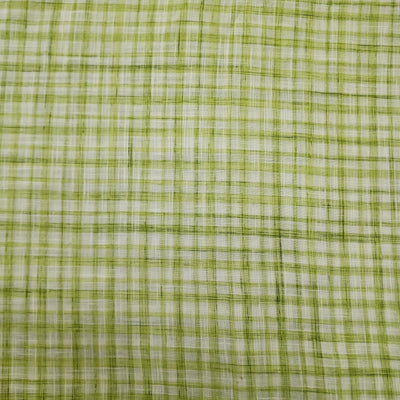 Pure Cotton Handloom White With Green Small Checks Hand Woven Fabric