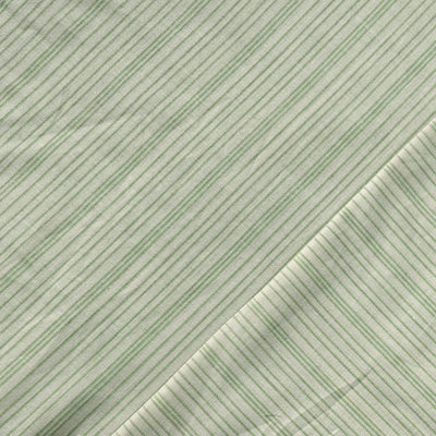 Pure Cotton Handloom White With Green Stripes Hand Woven  Fabric