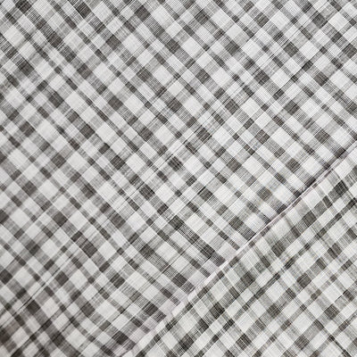 Pure Cotton Handloom White With Grey Small Checks Hand Woven Fabric