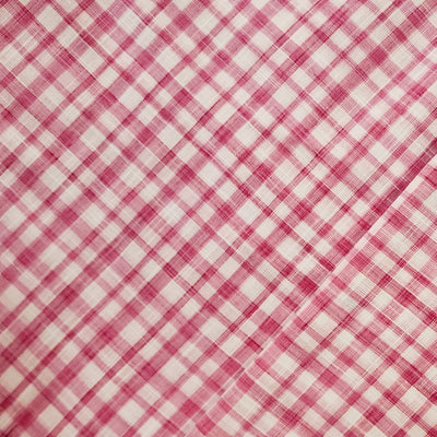 Pure Cotton Handloom White With Pink Small Checks Hand Woven Fabric