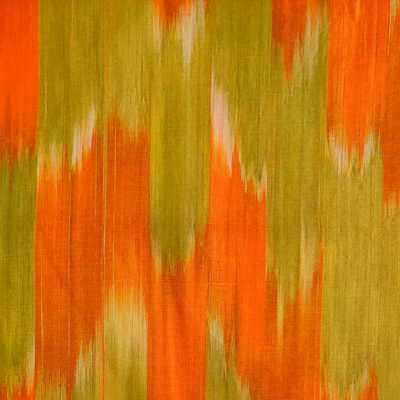 (Pre-Cut 1.40 Meter) Pure Cotton Handloom With Orange And Green Merged Shaded Woven Fabric