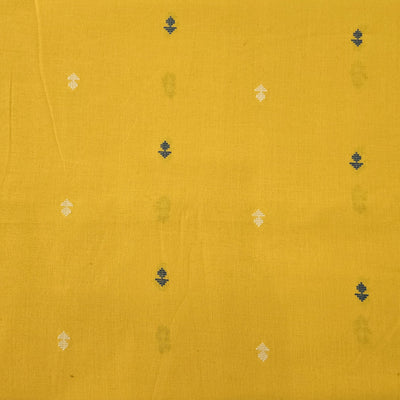 Pure Cotton Handloom Yellow With White And Blue Flower Motif Hand Woven Fabric