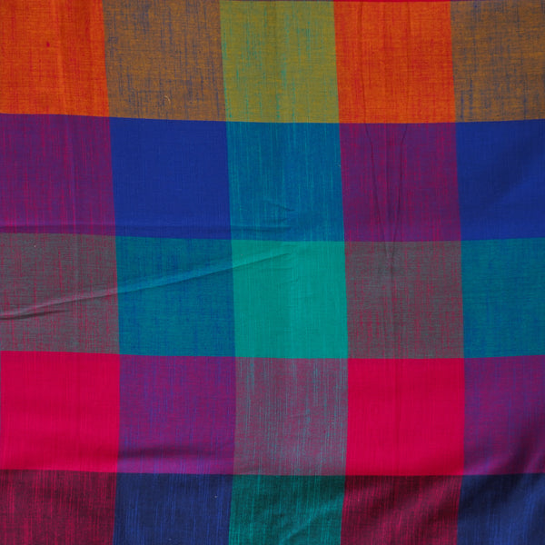 (PRE-CUT 1.25 METER) Pure Cotton Handloom Multicolor  Shades Of Blue And Pink Woven Fabric