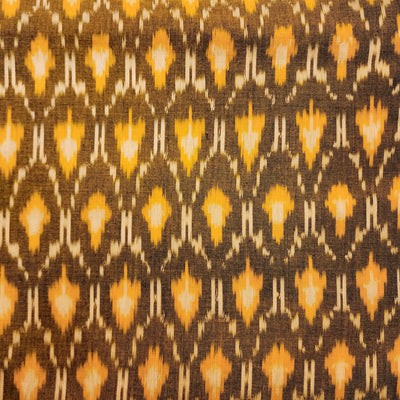 Pure Cotton  Special Ikkat Brown With Mustard Weaves Hand Woven Fabric