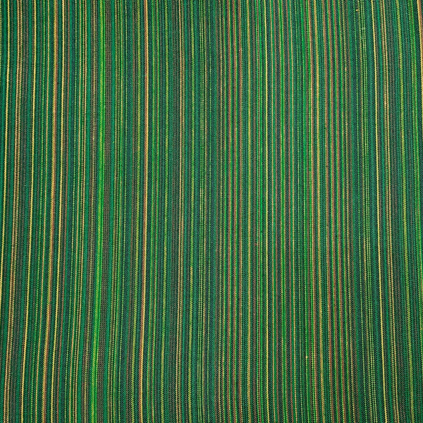 ( Pre-Cut 1.65 Meter ) Pure Cotton Ikkat Dark Green With Yellow And Red Stripes Hand Woven Fabric