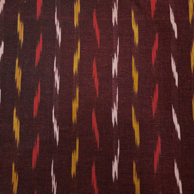 Pure Cotton Ikkat Dark Maroon With Mustard With Red And Cream Spots Hand Woven Fabric