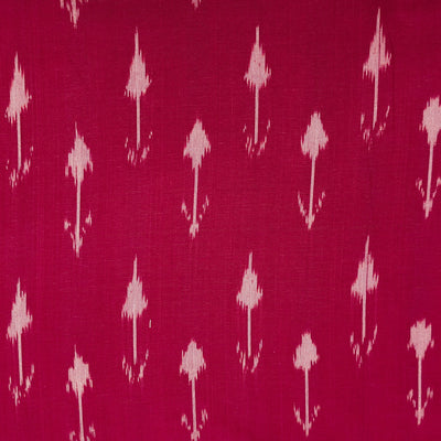 Pre cut 1.90 meter Pure Cotton Ikkat Dark Pink With Cream Flower Motif Hand Woven Fabric