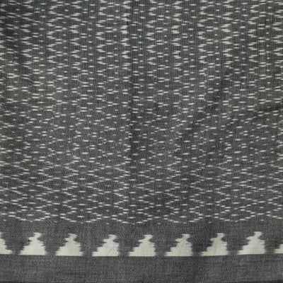 Pure Cotton Ikkat Grey With Light Rust And Grey Ganga Jamuna Border Handwoven Fabric