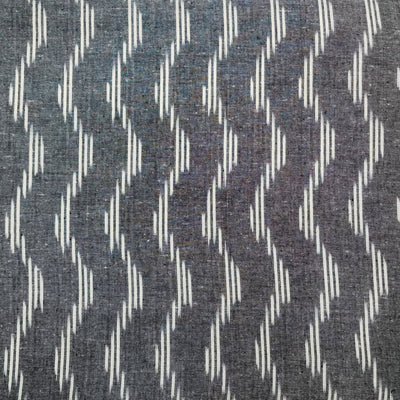 Pure Cotton Ikkat Grey With White Stripes Zig-Zag Hand Woven Fabric