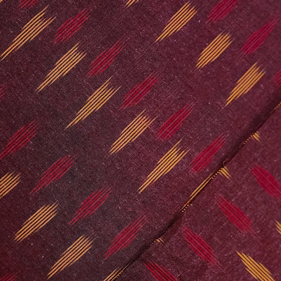 Pure Cotton Ikkat Maroon With Mustard And Red Spots Hand Woven Fabric