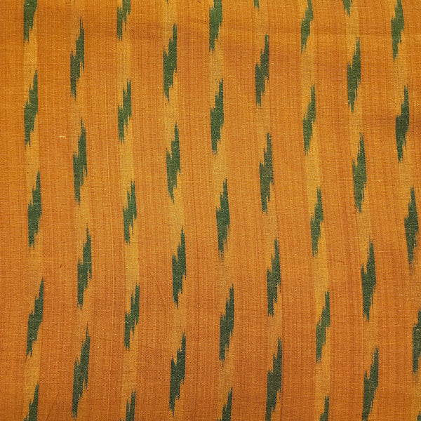( Pre-Cut 1.60 Meter ) Pure Cotton Ikkat Mustard With Green Hand Woven Fabric