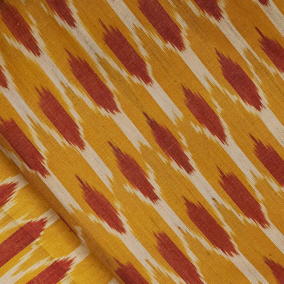 Pure Cotton Ikkat Mustard With Orange Triangle Intricate Jaal Hand  Woven Fabric