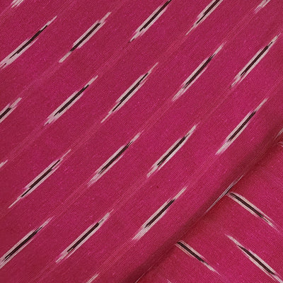 Pure Cotton Ikkat Pink With Dark Maroon Distance Stripes Hand Woven Fabric