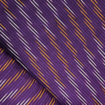 Pure Cotton Ikkat Purple With Cream And Mustard Vertical Stripes Hand Woven Fabric