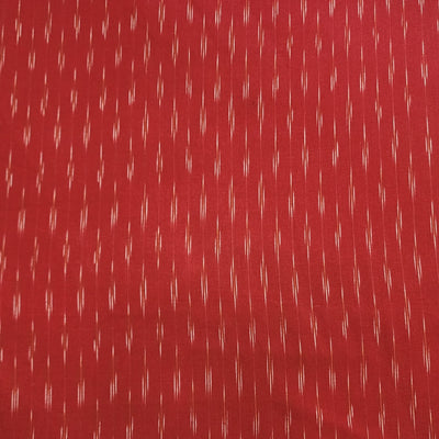 Pure Cotton Ikkat Red With Cream Up And Down Stripes Hand Woven Fabric