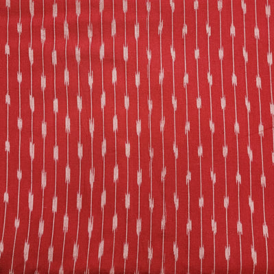 Pure Cotton Ikkat Red With White Dot With Stripes Hand Woven Fabric