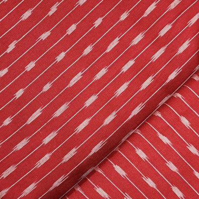 Pure Cotton Ikkat Red With White Dot With Stripes Hand Woven Fabric