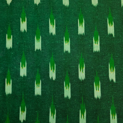Pure Cotton Ikkat With Dark Green With Light Green Distorted Hand Woven Fabric