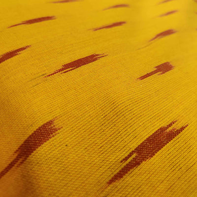Pure Cotton Ikkat Yellow With Brown Red Weaves Woven Fabric