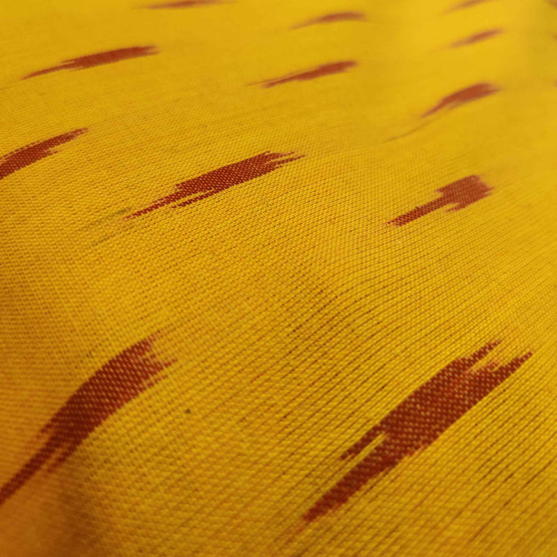 Pure Cotton Ikkat Yellow With Brown Red Weaves Woven Fabric