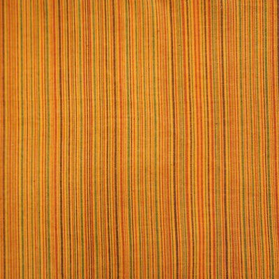 Pure Cotton Ikkat Yellow With Green And Orange Stripes Hand Woven Fabric