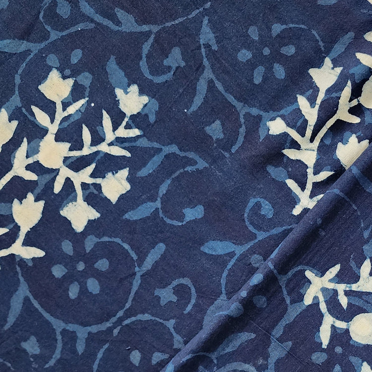 Pure Cotton Indigo Big Flower Intricate Design Jaal Hand Block Print F ...