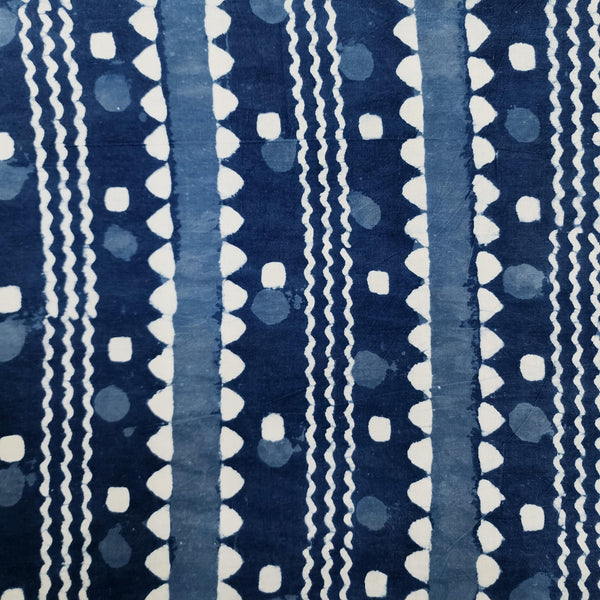Pure Cotton Indigo Border In Between Dots Hand Block Print Fabric
