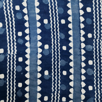 ( Pre-Cut 1.40 Meter ) Pure Cotton Indigo Border In Between Dots Hand Block Print Fabric