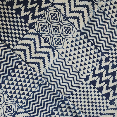 Pure Cotton Indigo Different Patches Hand Block Print Fabric