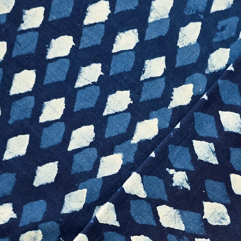 Pure Cotton Indigo Drop Of Water Motif Hand Block Print Fabric