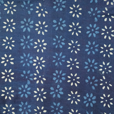 Pure Cotton Indigo Flower Border Hand Block Print Fabric