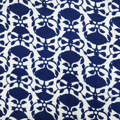 ( Pre-Cut 1 Meter ) Pure Cotton Indigo Flower Creeper Hand Block Print Fabric