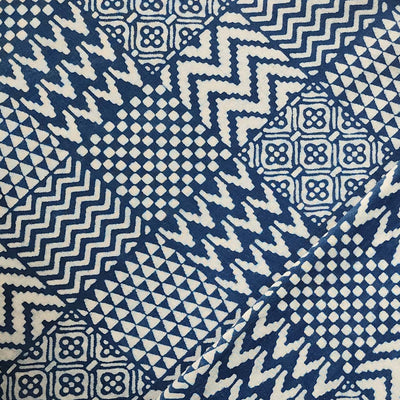 Pure Cotton Indigo Intricate Design Patches Hand Block Print Fabric