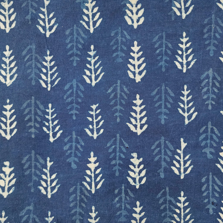 Pure Cotton Indigo Leaves Motif Hand Block Print Fabric – Sanskruti