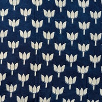 Pure Cotton Indigo Lotus Motif Hand Block Print Fabric