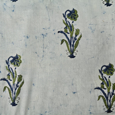Pure Cotton Indigo Marble Colour On top Flower Motif Hand Block Print Fabric