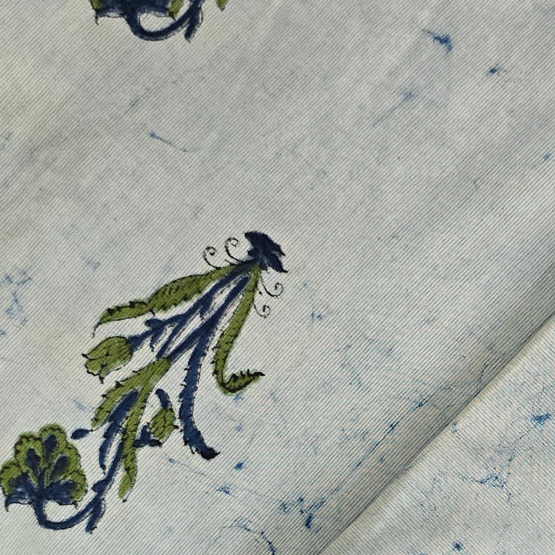 Pure Cotton Indigo Marble Colour On top Flower Motif Hand Block Print Fabric