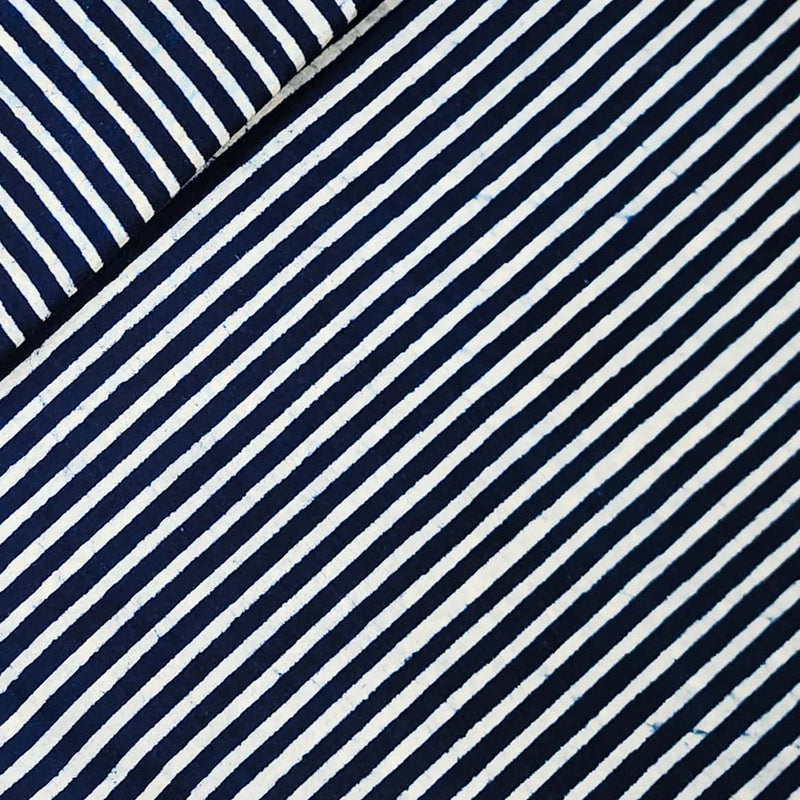 Pure Cotton Indigo With Stripes Hand Block Print Fabric