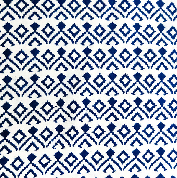 ( Pre-Cut 1.25 Meter ) Pure Cotton Indigo Temple Roof Intricate Design Hand Block Print Fabric