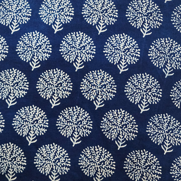 Pre-cut 1.70 meter Pure Cotton Indigo Tree Motif Hand Block Print Fabric