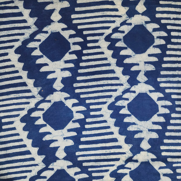 ( Pre-Cut 1 Meter ) Pure Cotton Indigo White And Blue Hand Block Print Fabric