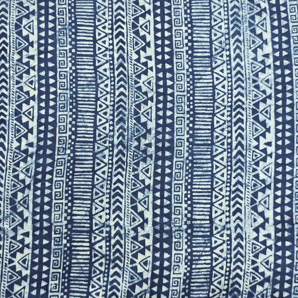 (PRE-CUT 1.45 METER) Pure Cotton Indigo White Blue Intricate Big Border Design Hand Block Print Fabric