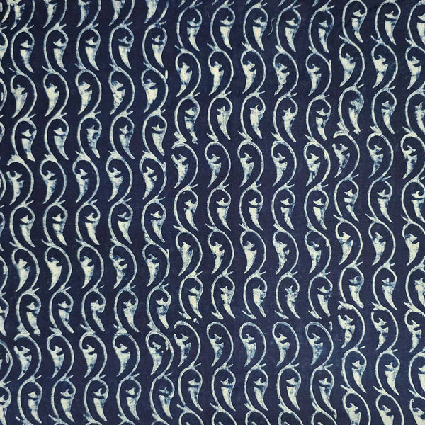 Pre-cut 1.60 Meter Pure Cotton Akola Indigo White Kairi Creeper Hand Block Print Fabric