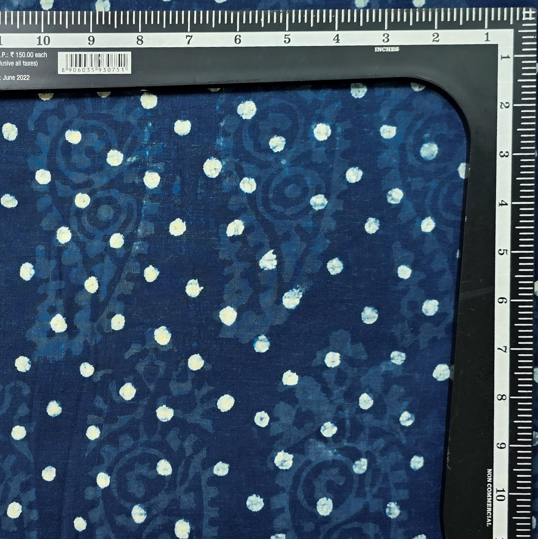 Pure Cotton Indigo White Polka Dots And Light Blue Kairi Design Hand B ...
