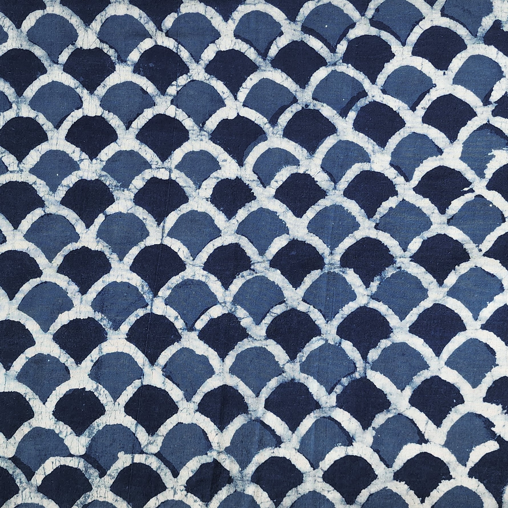 Pure Cotton Indigo White Shell Hand Block Print Fabric Sanskruti